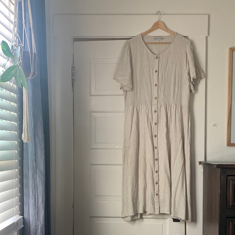 Main Street Exchange “Addy” button front pinstripe Dress in Oatmeal